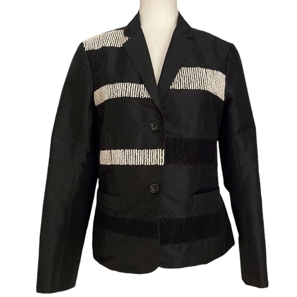 Maiyet Collective Embroidered Blazer Jacket Silk Detailing Black & White - Picture 10 of 11
